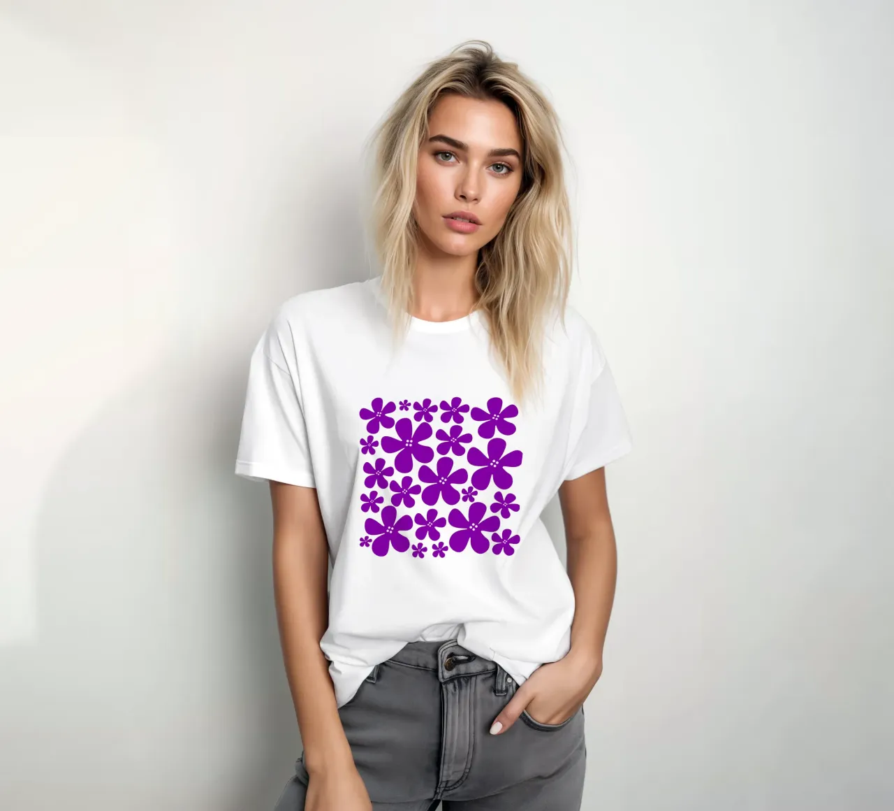 Purple flowers pattern t-shirt da baobabprintstore