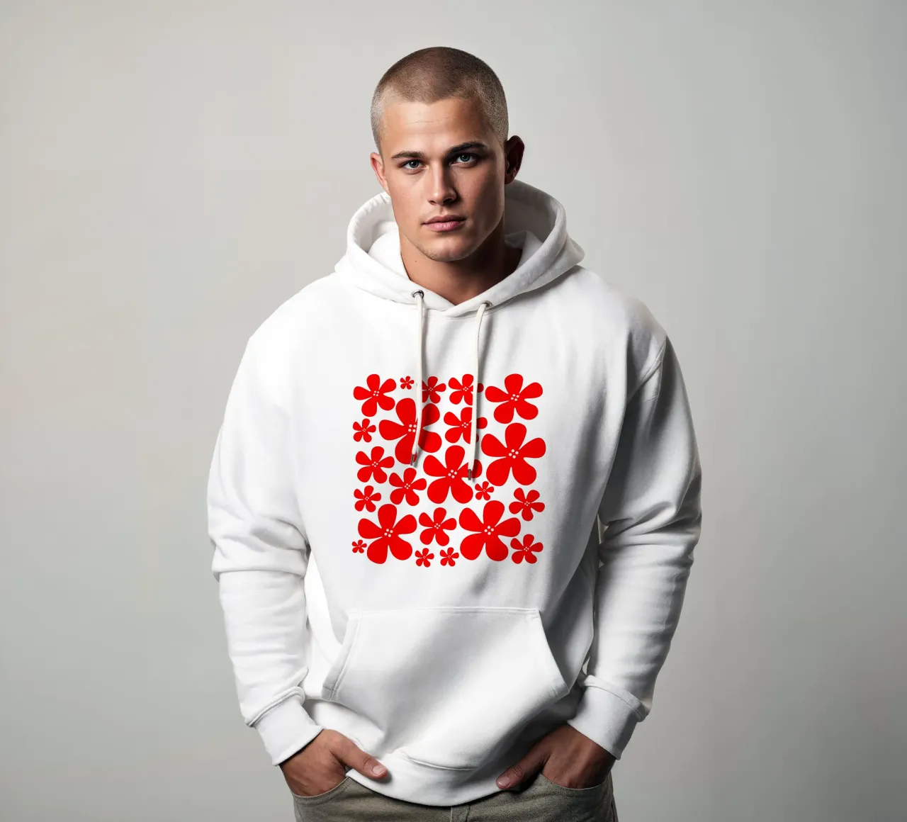 Red flowers pattern felpa con cappuccio da baobabprintstore