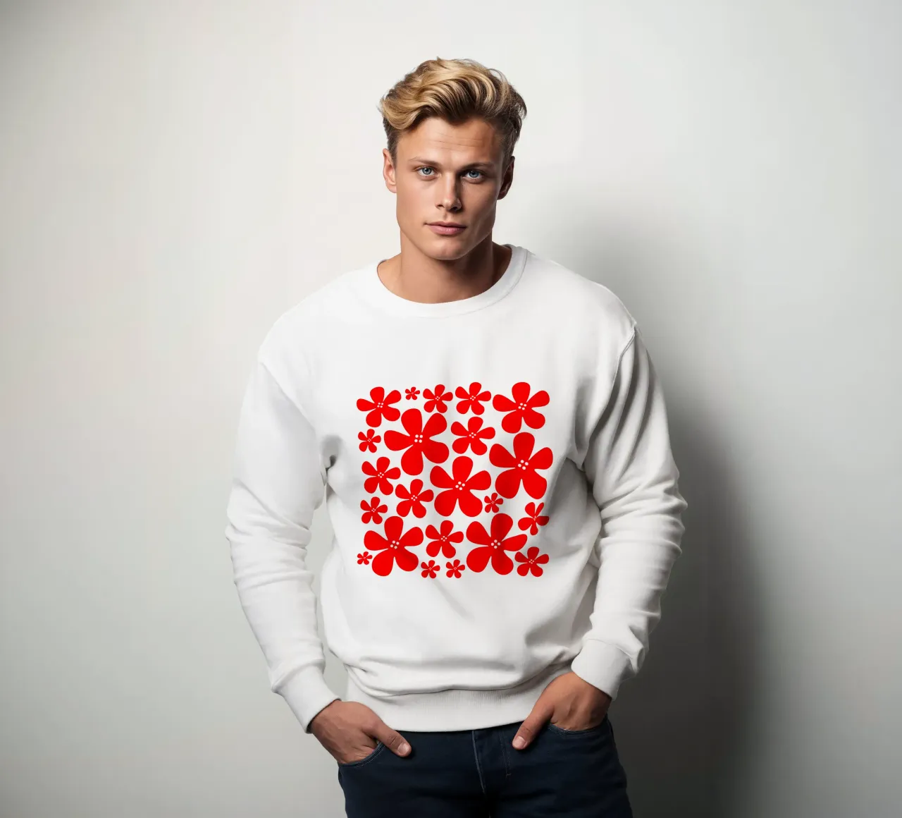 Red flowers pattern felpa da baobabprintstore