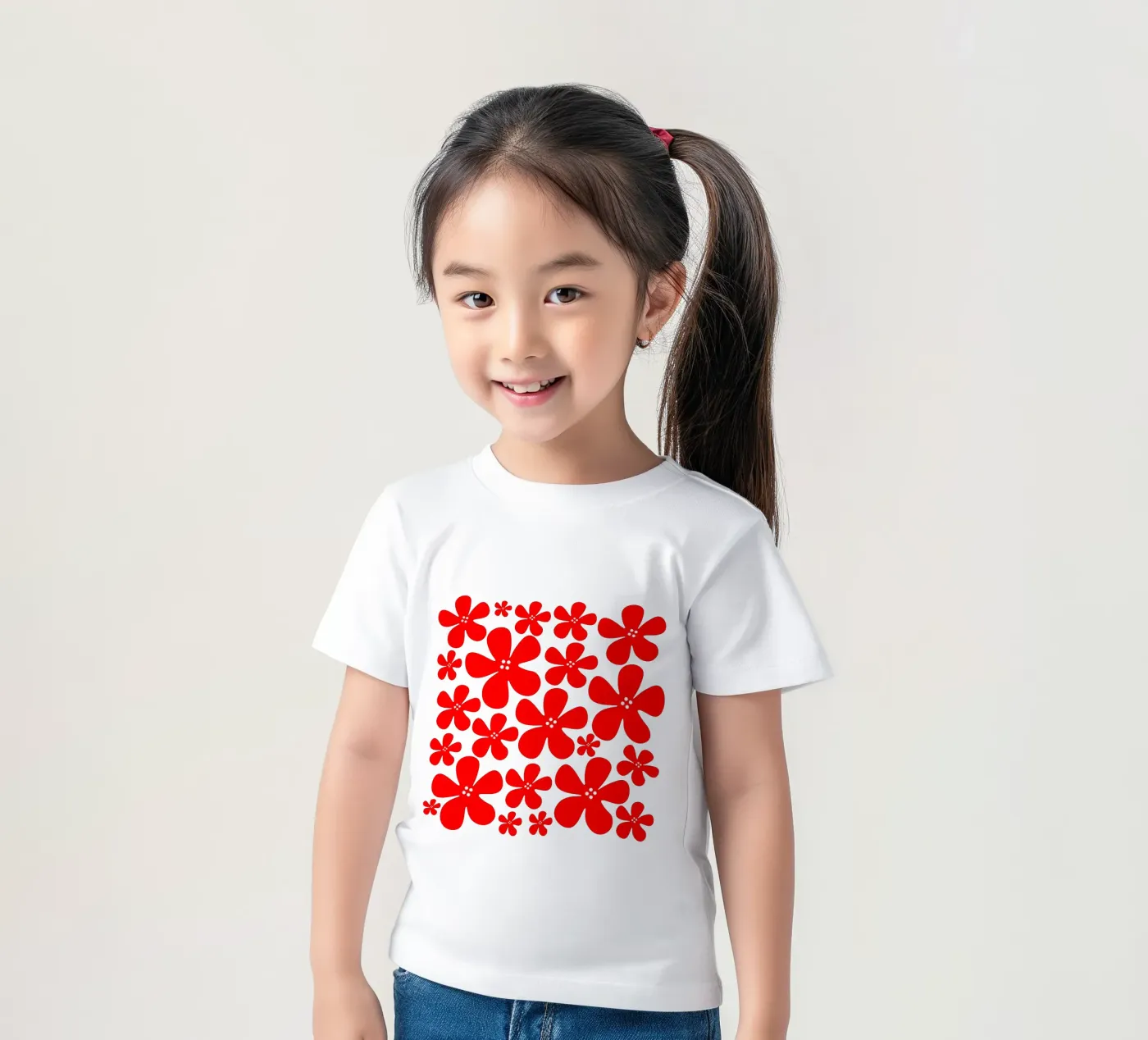 Red flowers pattern t-shirt bambini da baobabprintstore