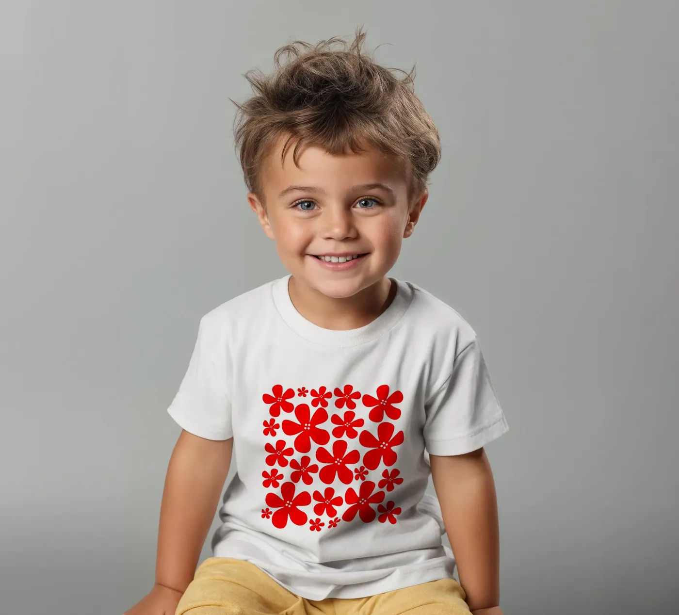 Red flowers pattern t-shirt bambini da baobabprintstore