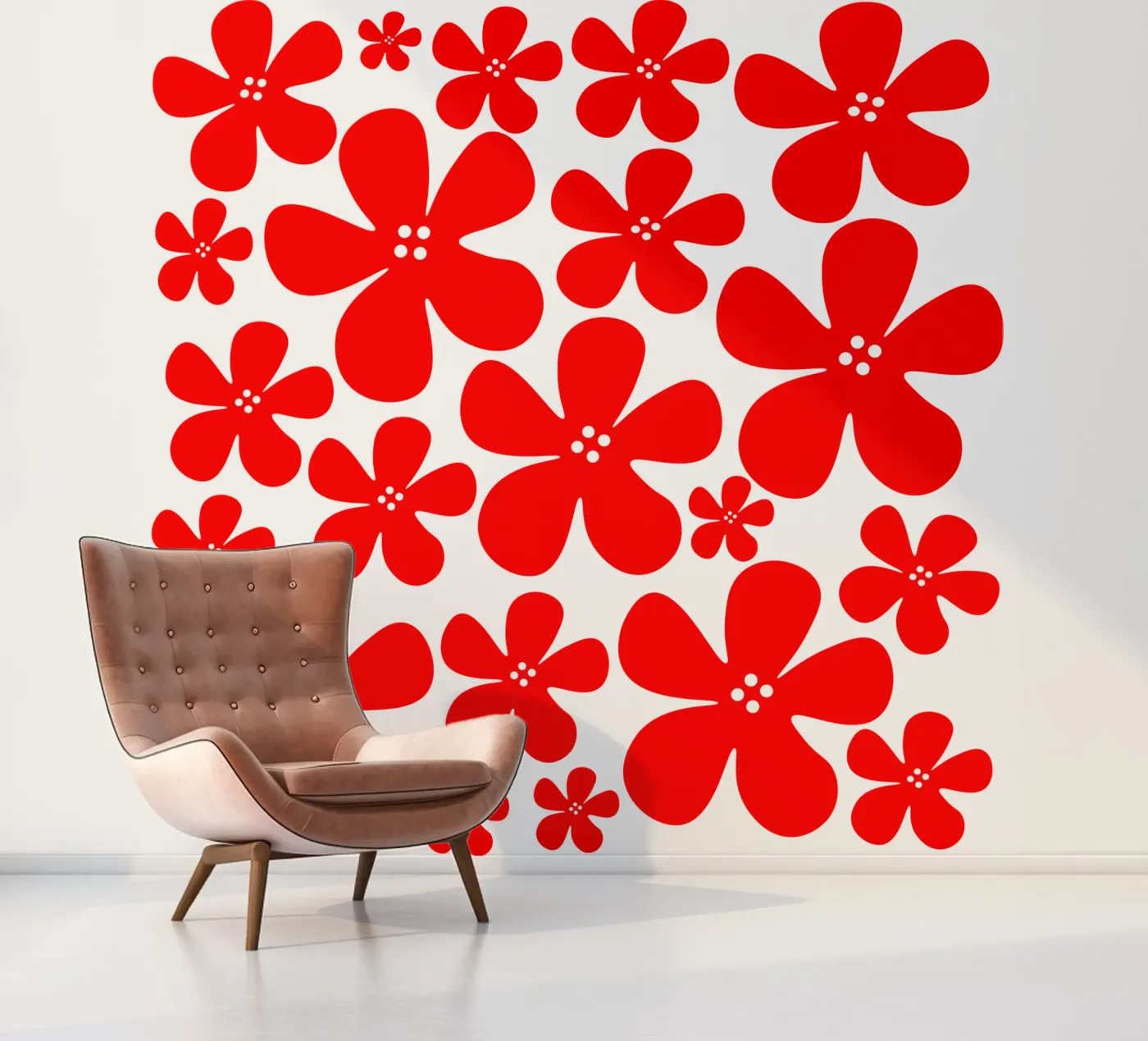 Red flowers pattern fotobehang van baobabprintstore