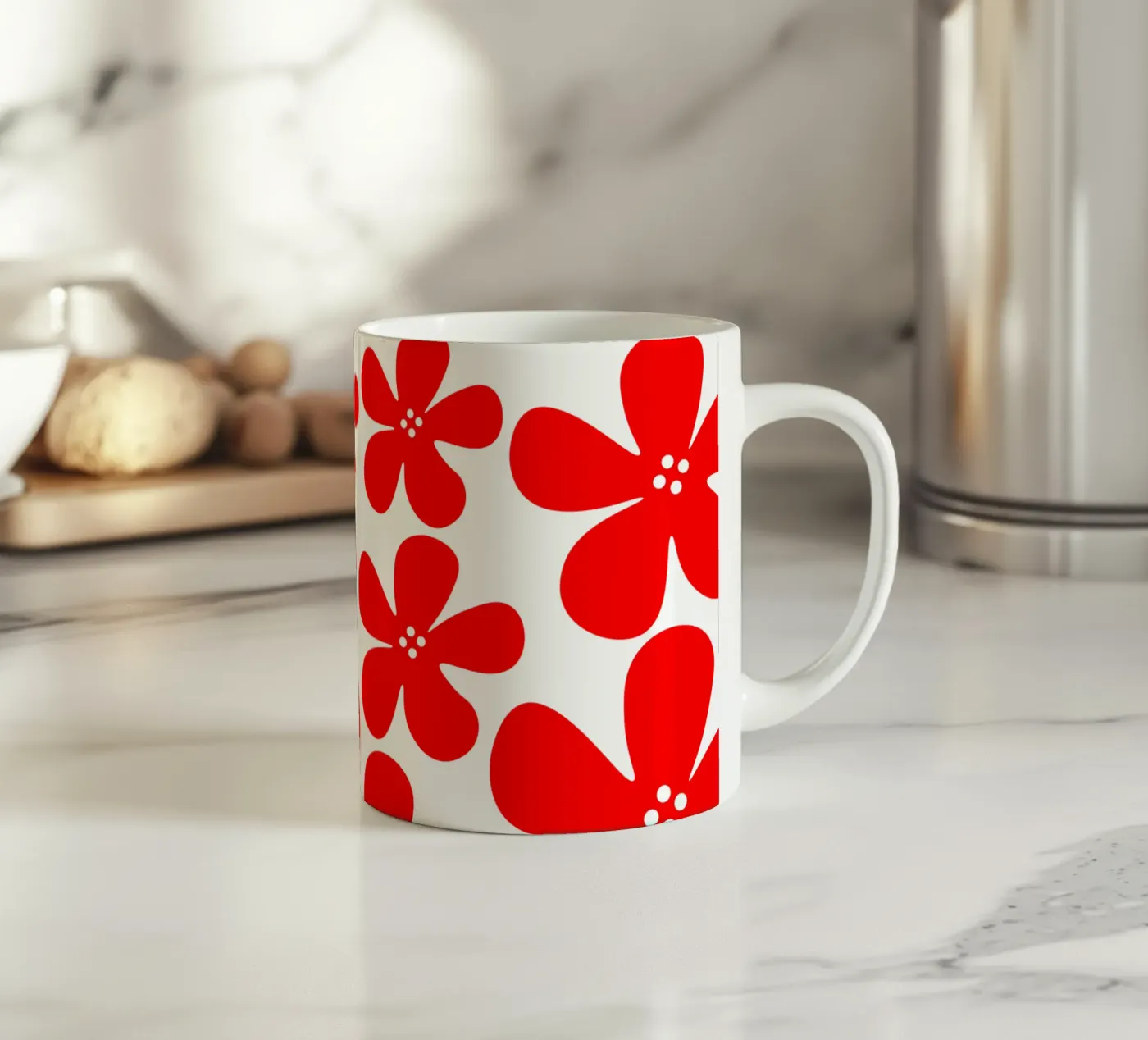 Red flowers pattern ceramic mug by baobabprintstore