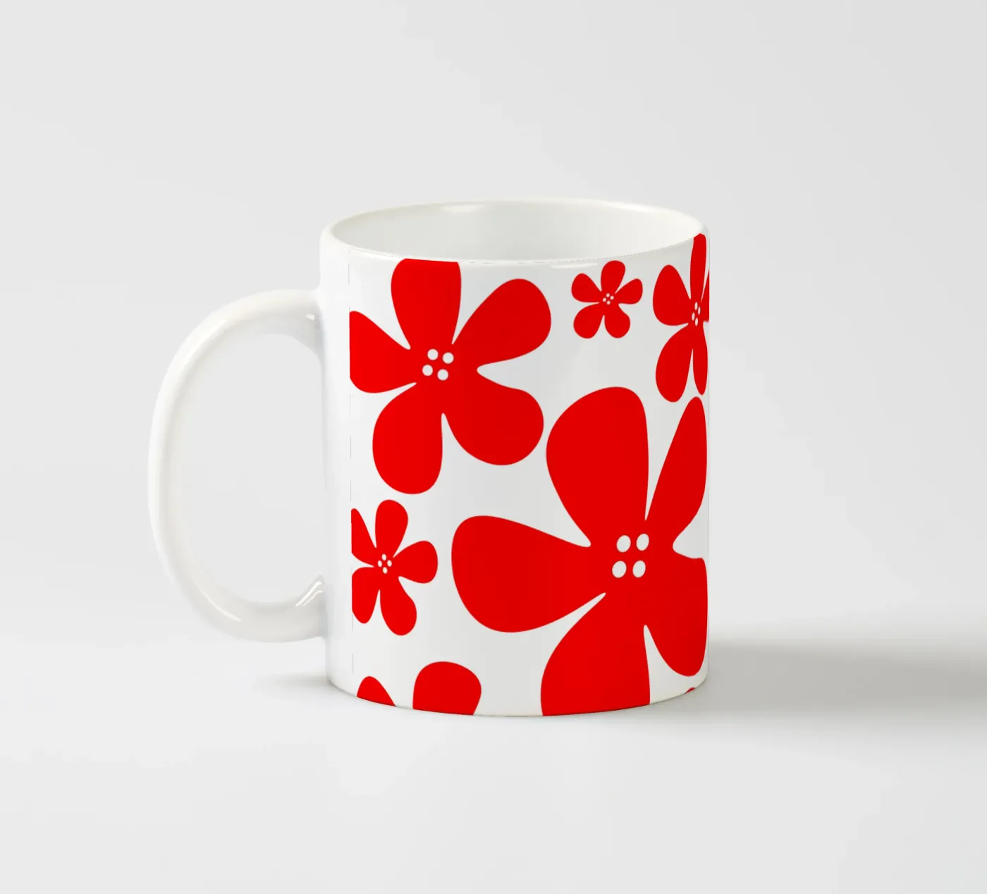 Red flowers pattern ceramic mug by baobabprintstore