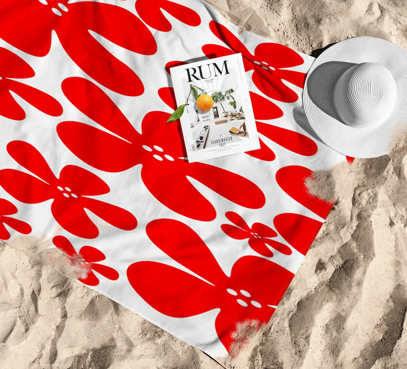 Red flowers pattern telo mare da baobabprintstore