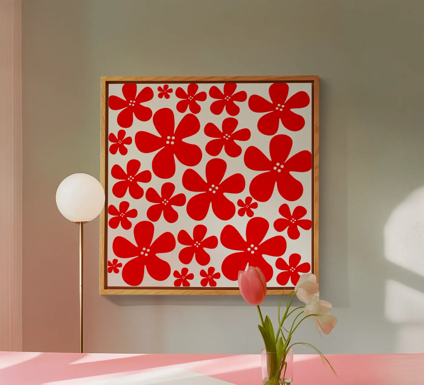 Red flowers pattern plexiglass da baobabprintstore