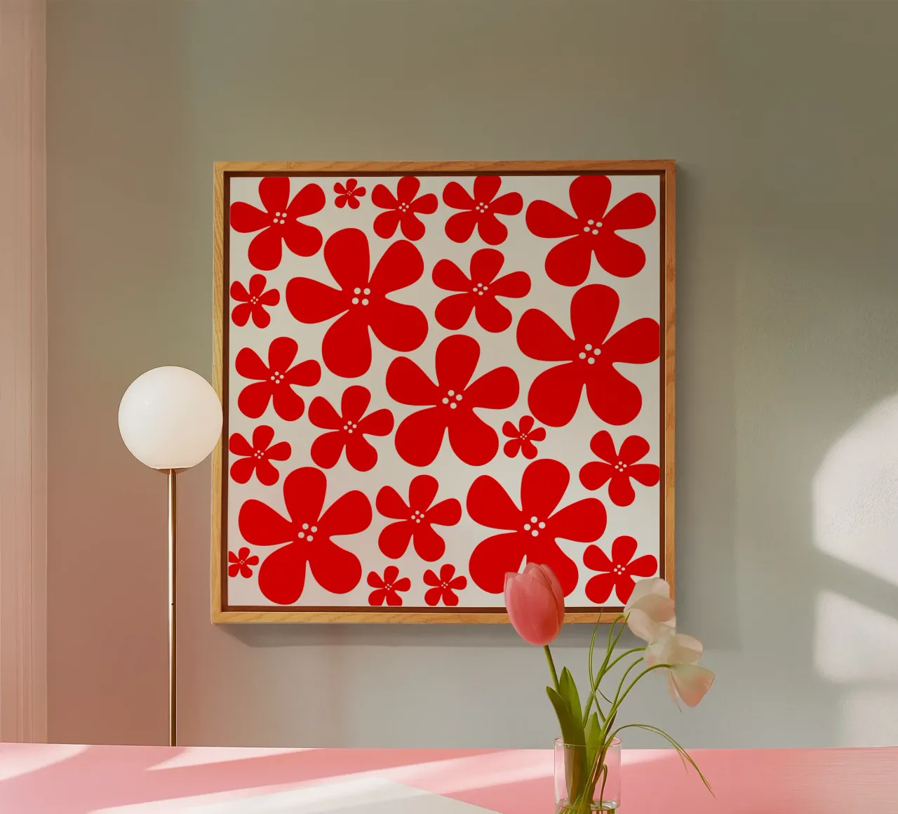 Red flowers pattern plexiglass da baobabprintstore
