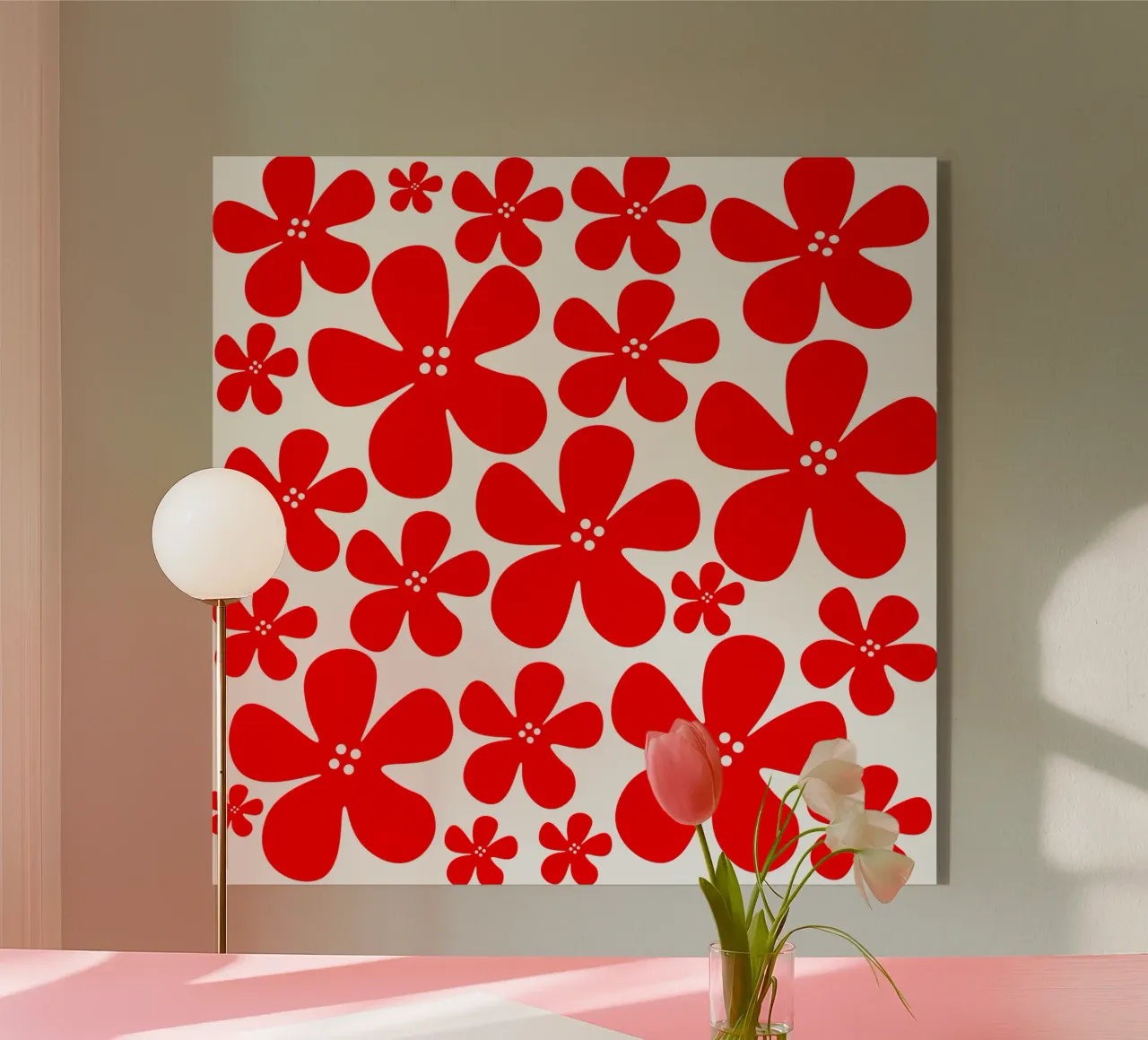Red flowers pattern plexiglass da baobabprintstore