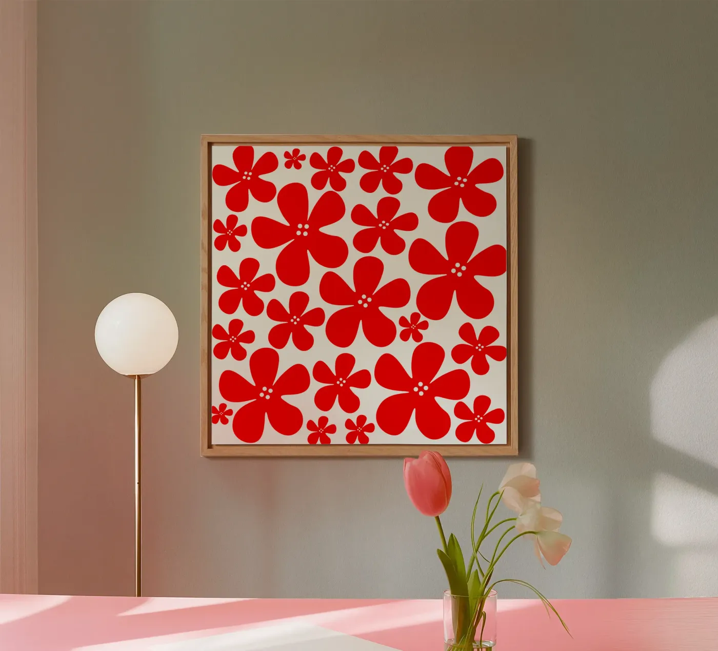 Red flowers pattern pannello forex da baobabprintstore