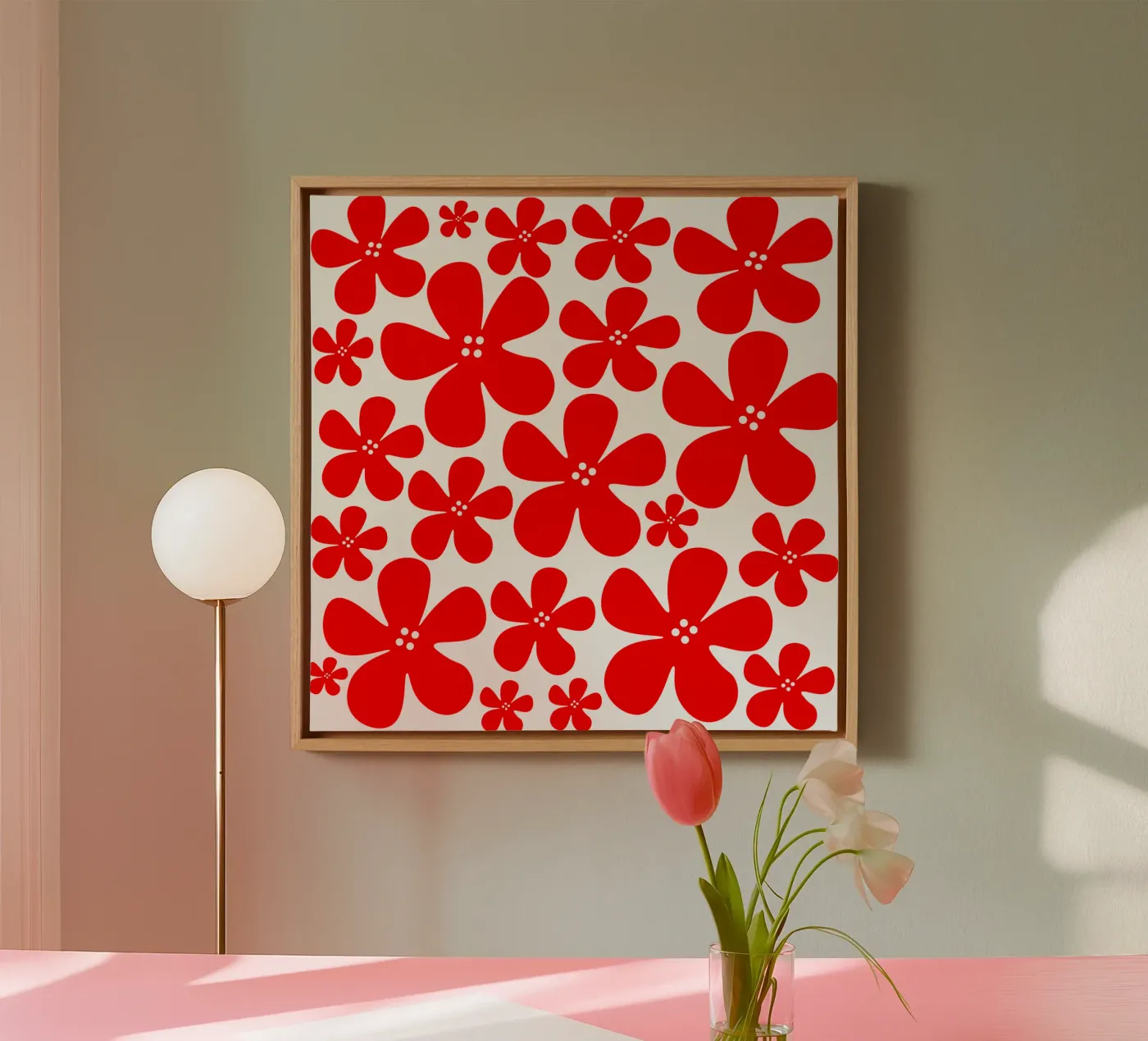 Red flowers pattern canvas van baobabprintstore