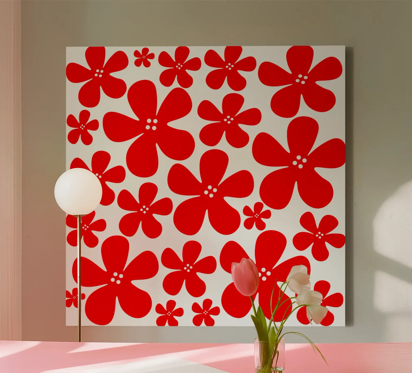 Red flowers pattern canvas van baobabprintstore