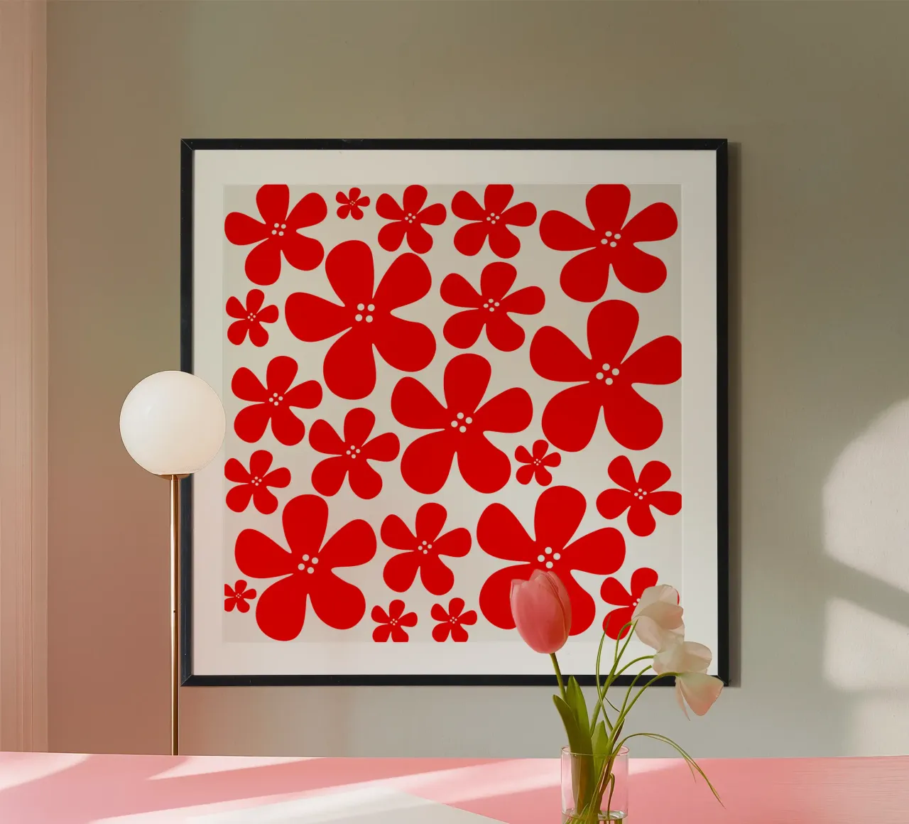 Red flowers pattern poster da baobabprintstore