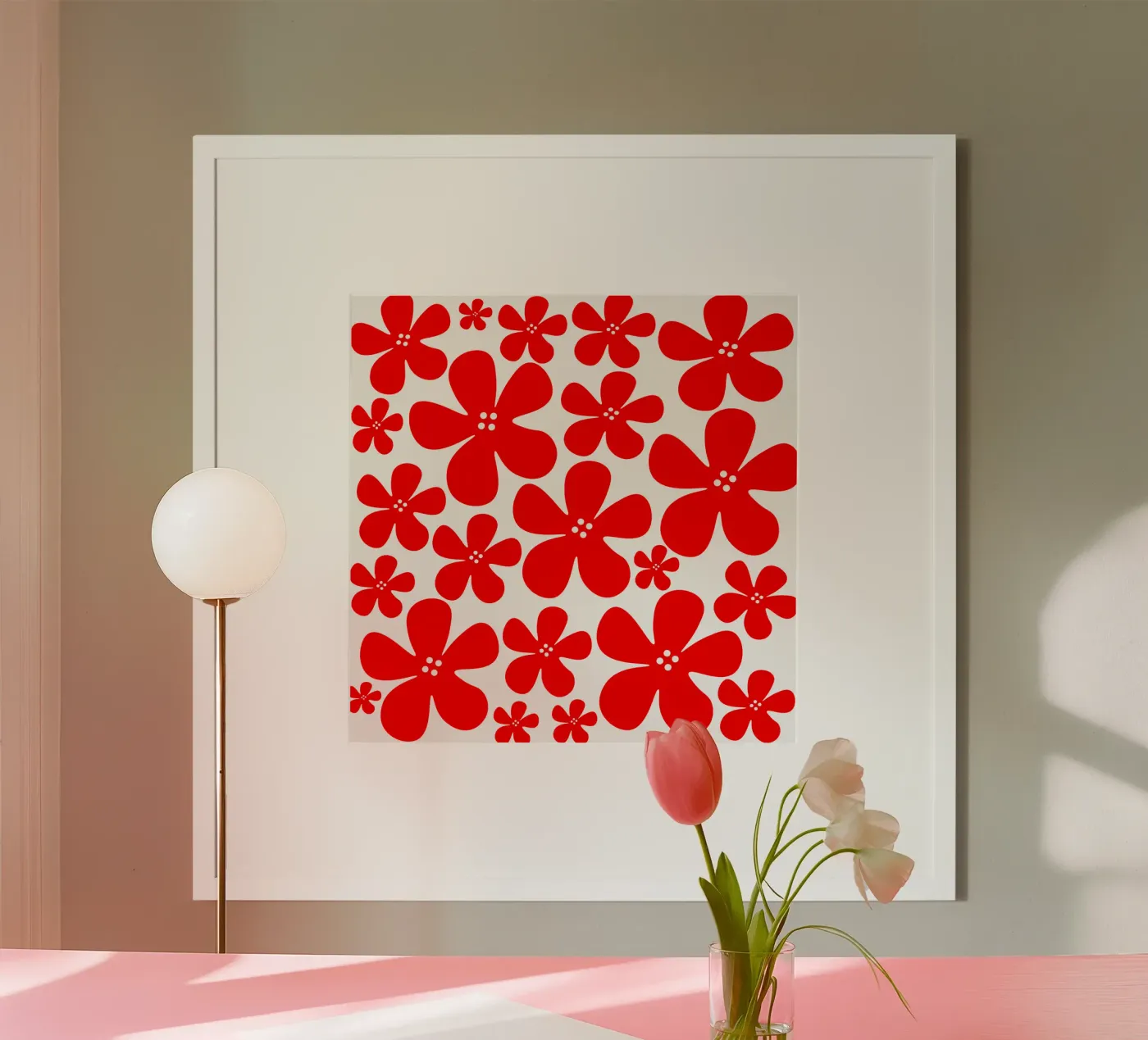 Red flowers pattern poster da baobabprintstore