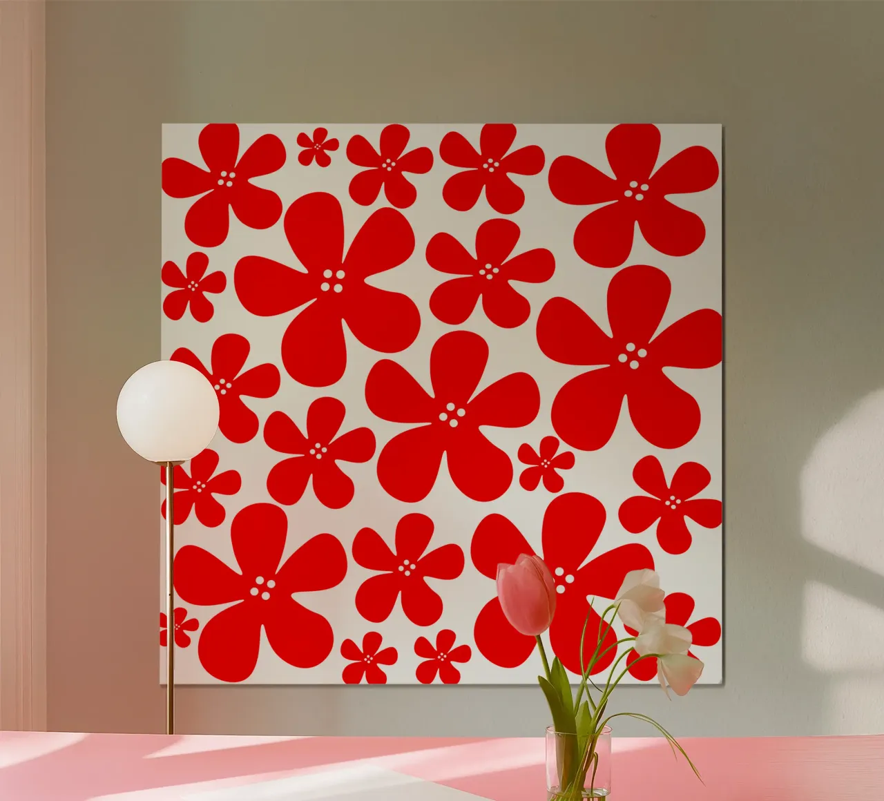 Red flowers pattern poster da baobabprintstore