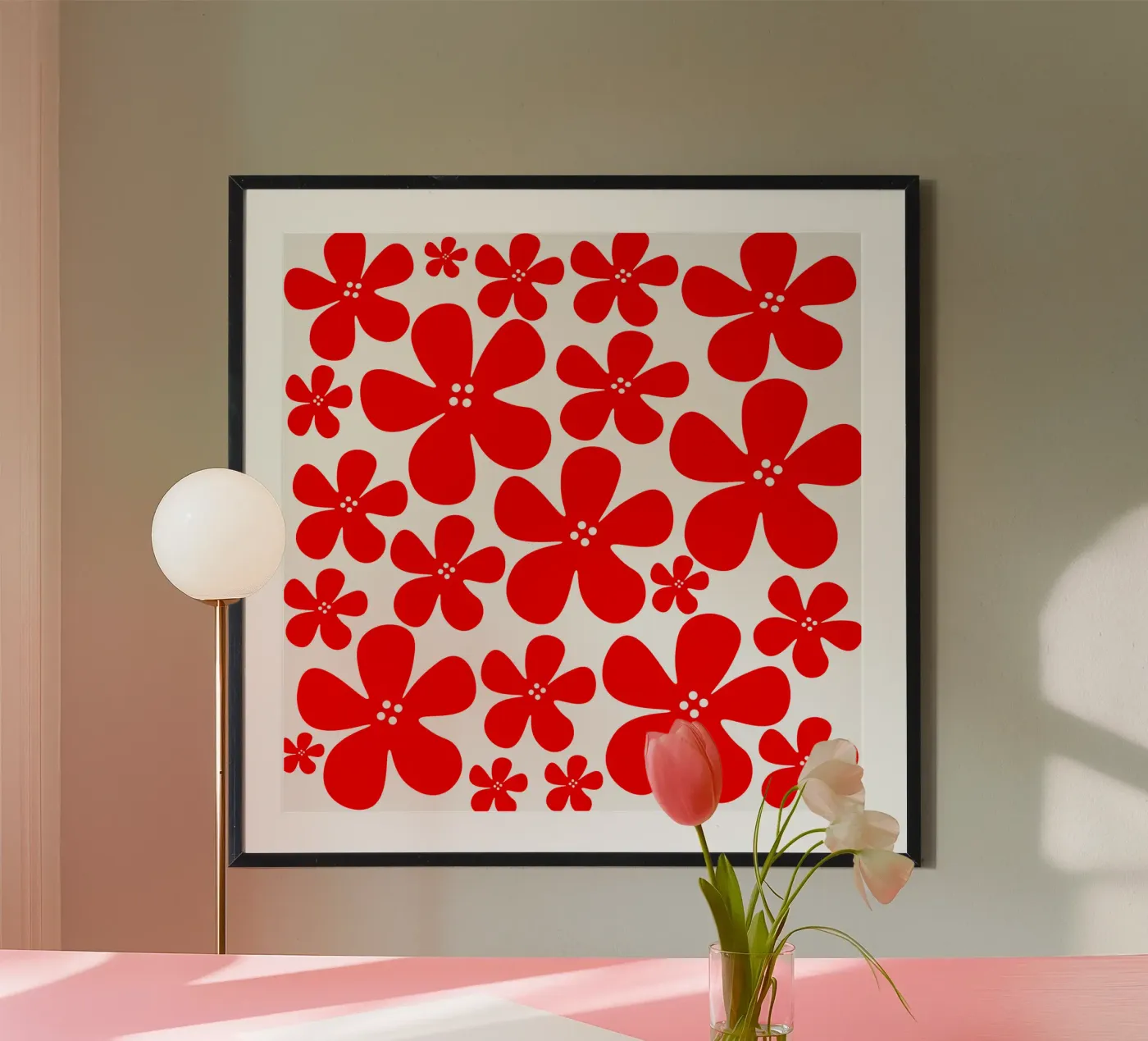 Red flowers pattern poster da baobabprintstore