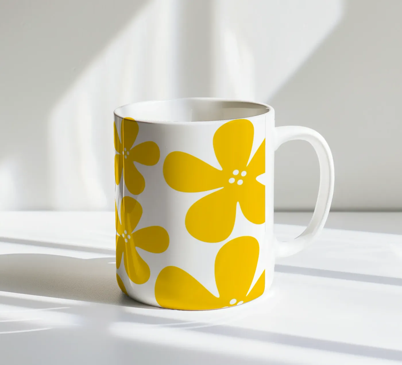 Yellow flowers pattern ceramic mug by baobabprintstore