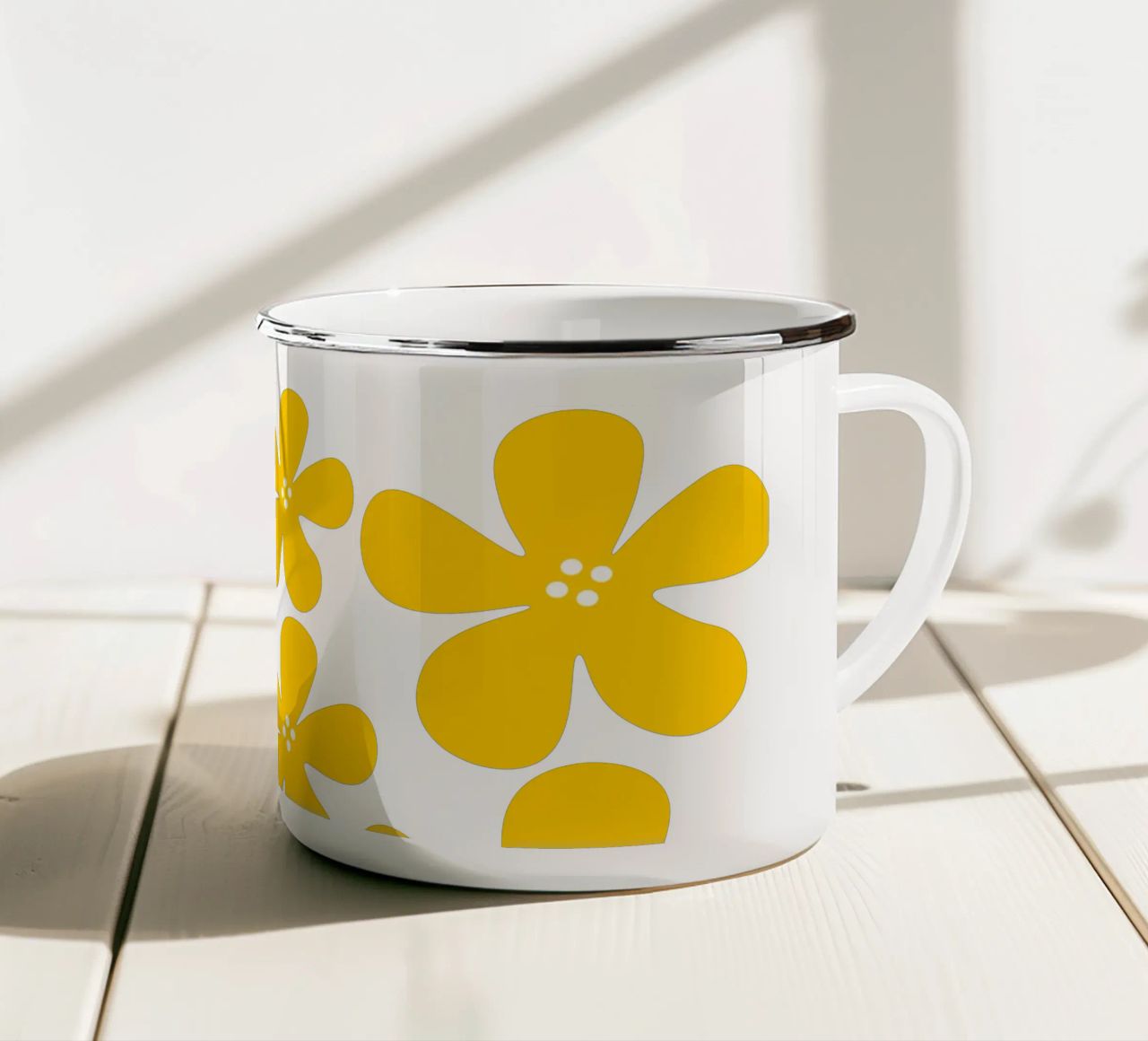 Yellow flowers pattern tazza in smalto da baobabprintstore
