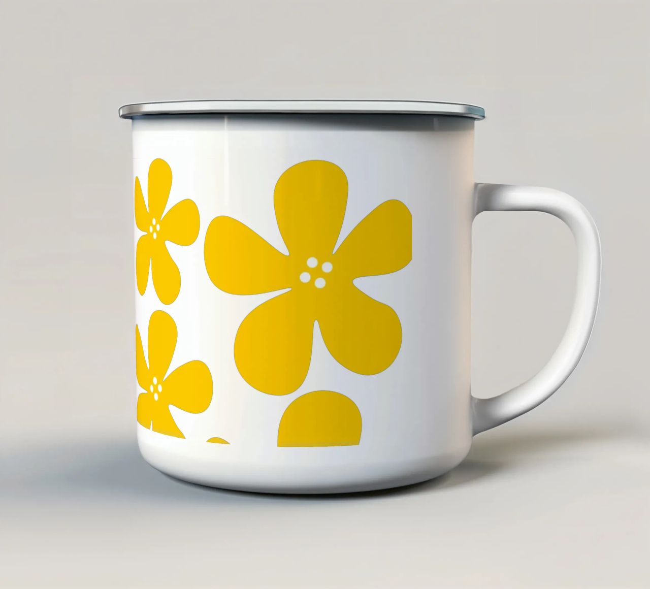 Yellow flowers pattern tazza in smalto da baobabprintstore
