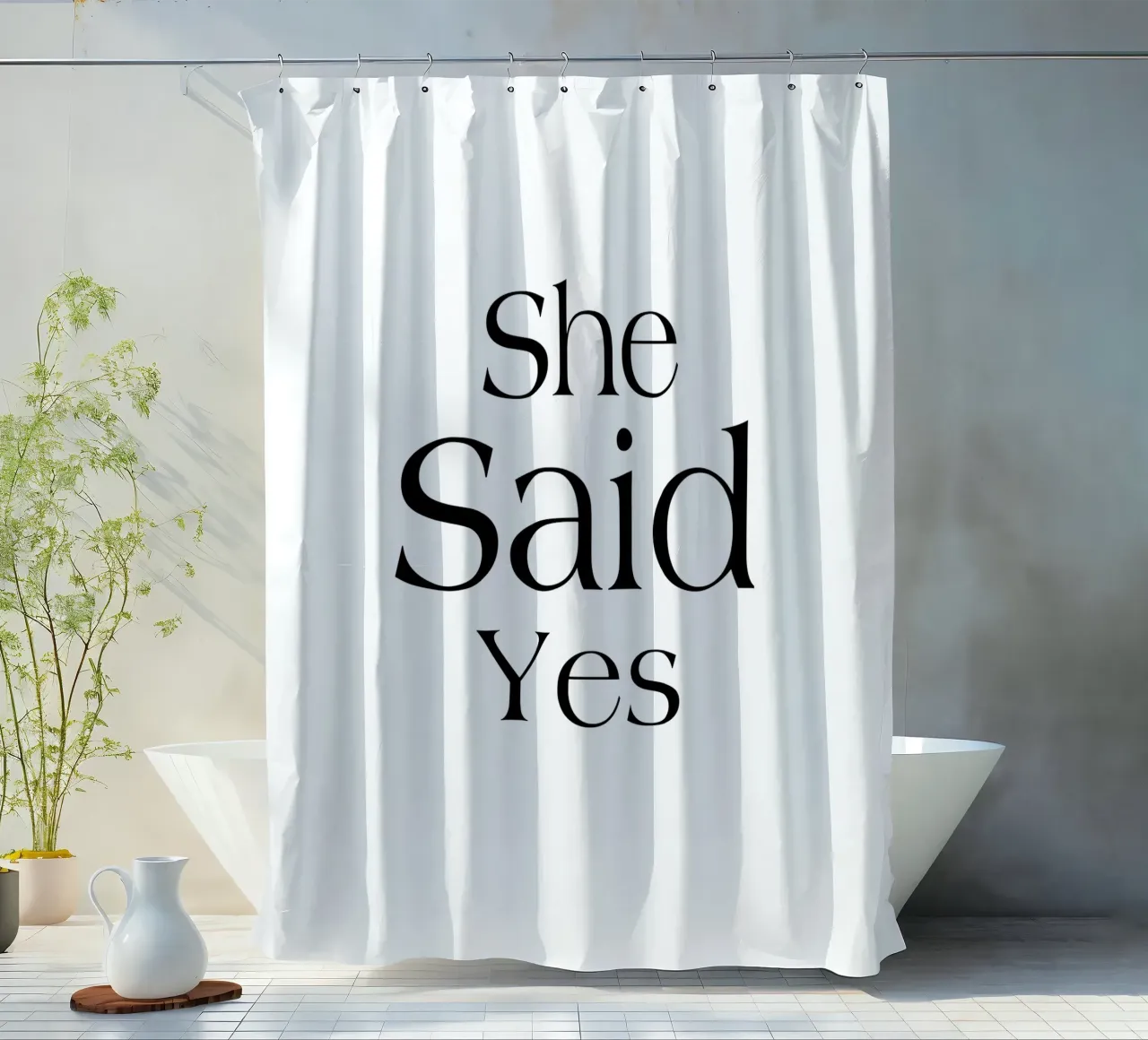 She Said Yes Typography Simple shower curtain by YV TYPOGRAPHY