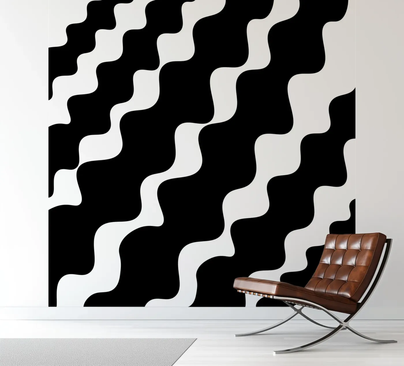 Black slanting waves fotobehang van baobabprintstore