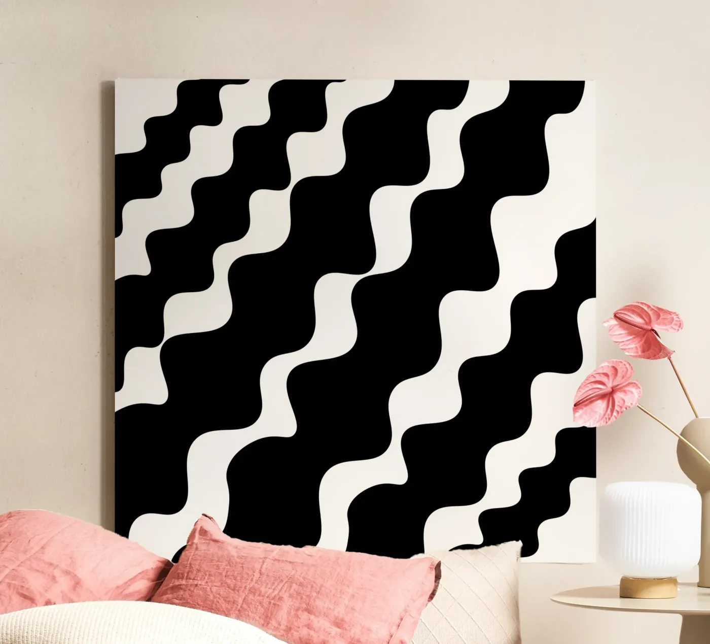 Black slanting waves tela da baobabprintstore