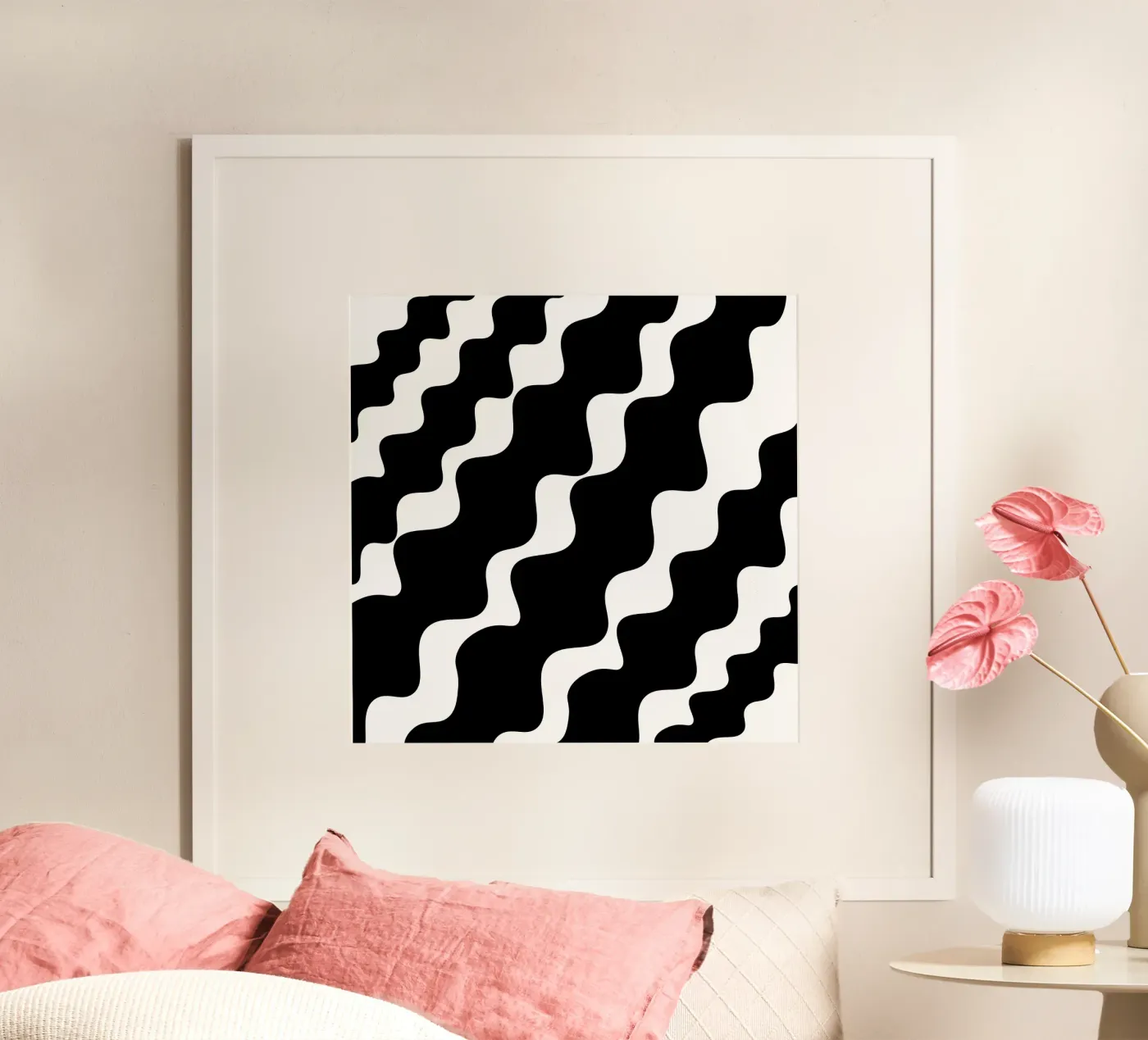 Black slanting waves Poster von baobabprintstore