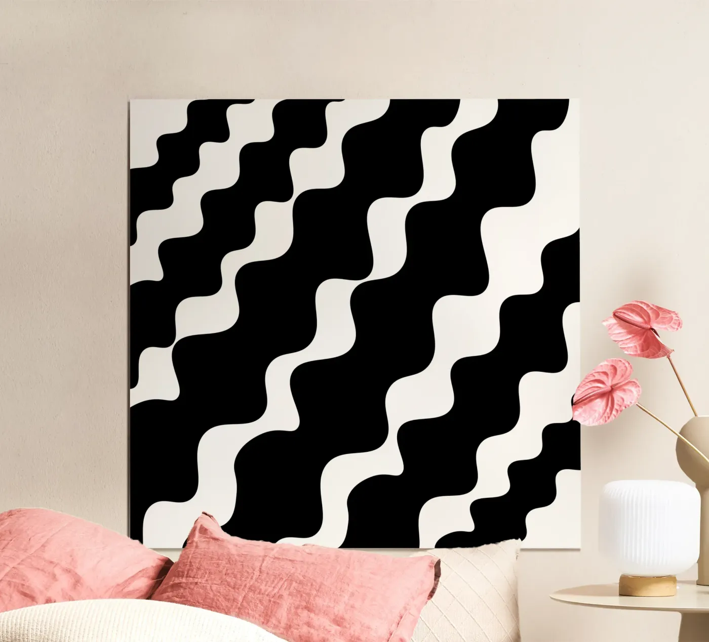 Black slanting waves Poster von baobabprintstore