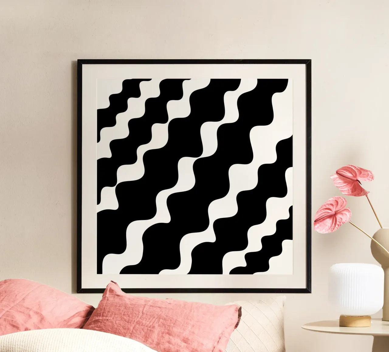 Black slanting waves poster da baobabprintstore