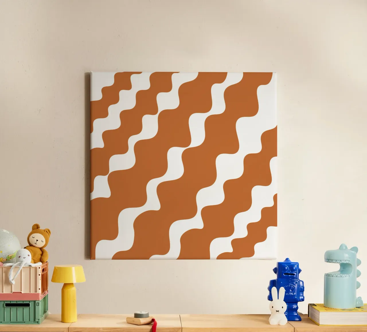 Brown slanting waves tela con Cornice a cassetta da baobabprintstore