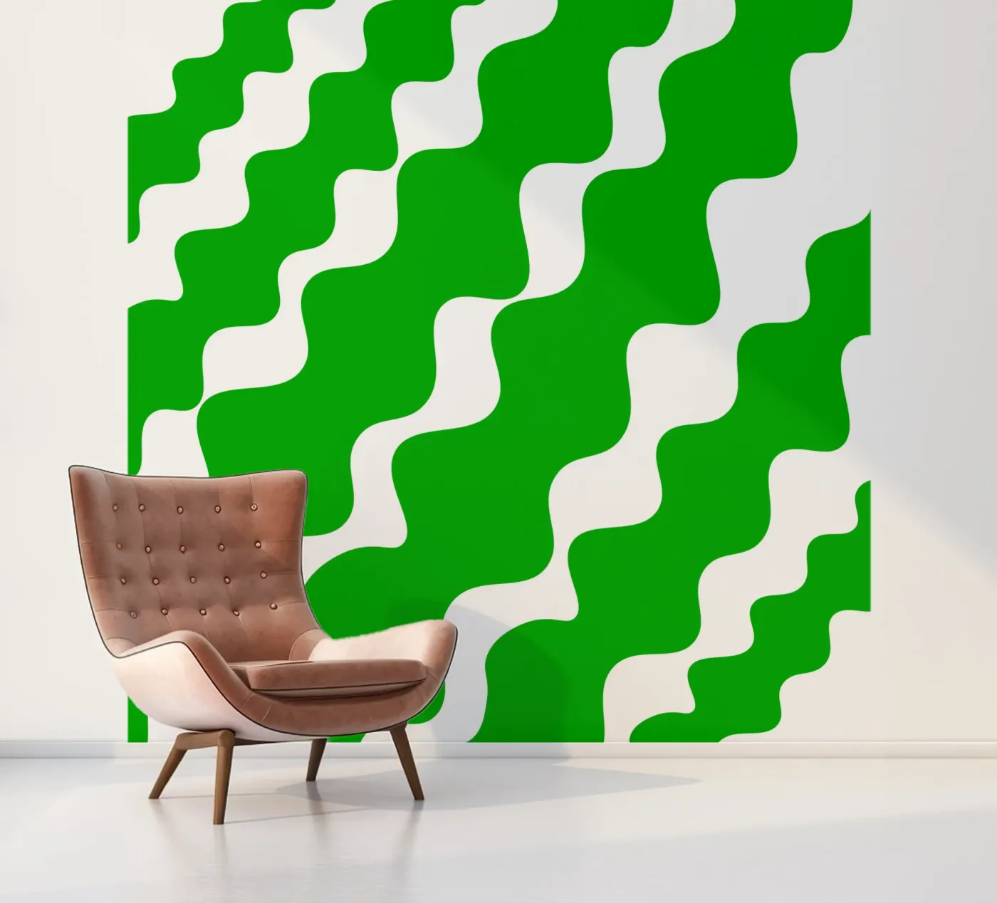 Green slanting waves fotobehang van baobabprintstore