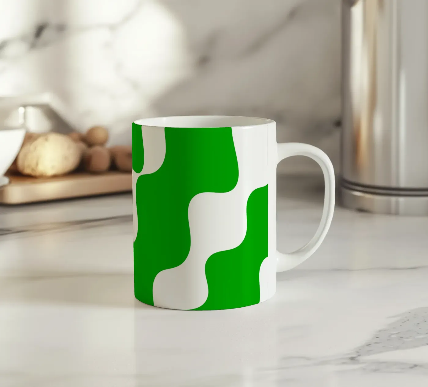Green slanting waves ceramic mug by baobabprintstore
