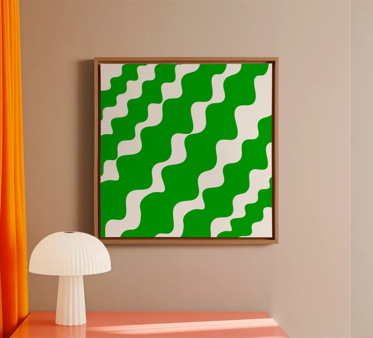 Green slanting waves tela con Cornice a cassetta da baobabprintstore