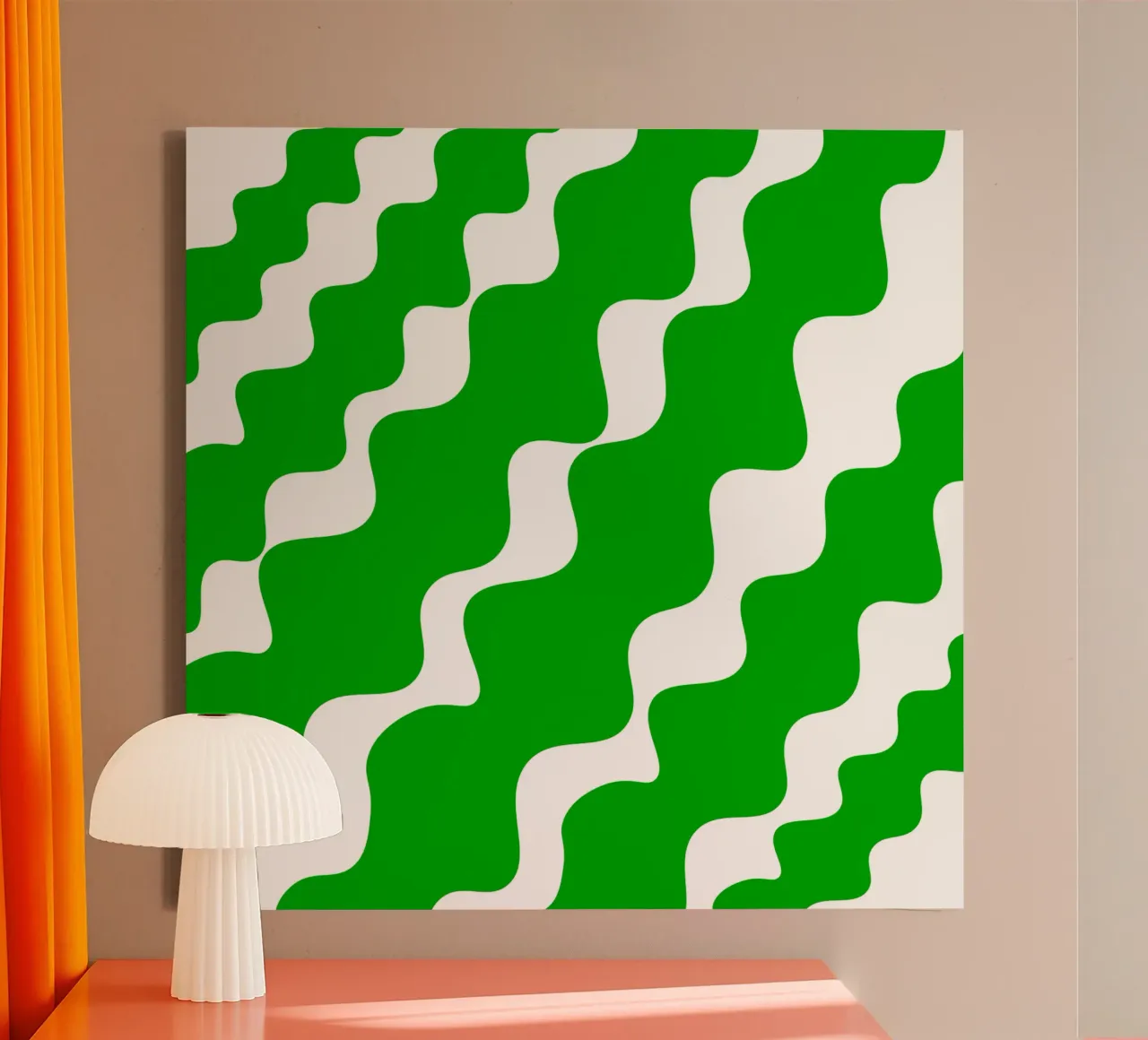 Green slanting waves tela con Cornice a cassetta da baobabprintstore