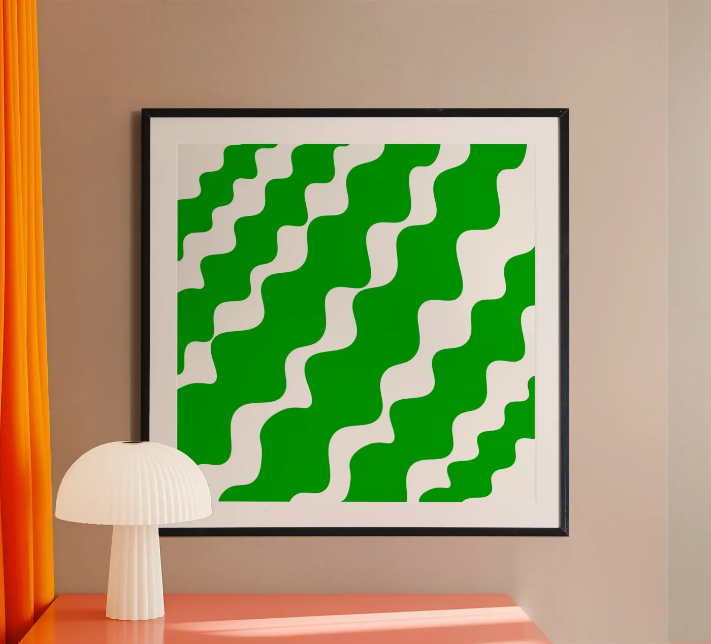 Green slanting waves poster van baobabprintstore