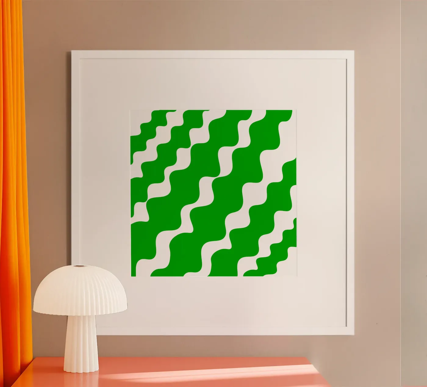 Green slanting waves poster van baobabprintstore