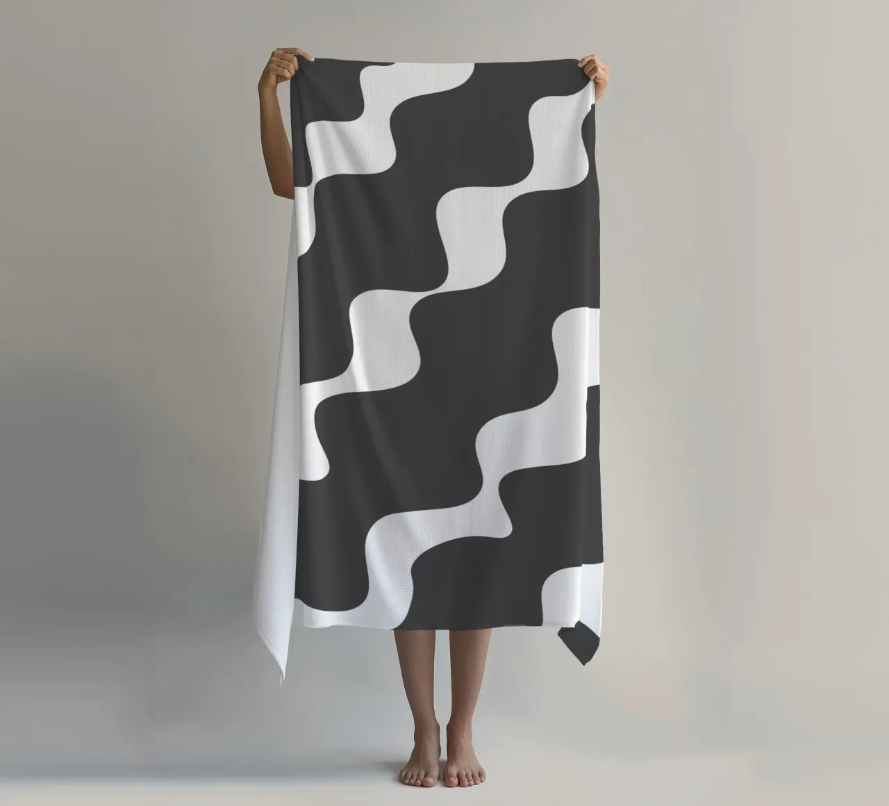 Grey slanting waves telo mare da baobabprintstore