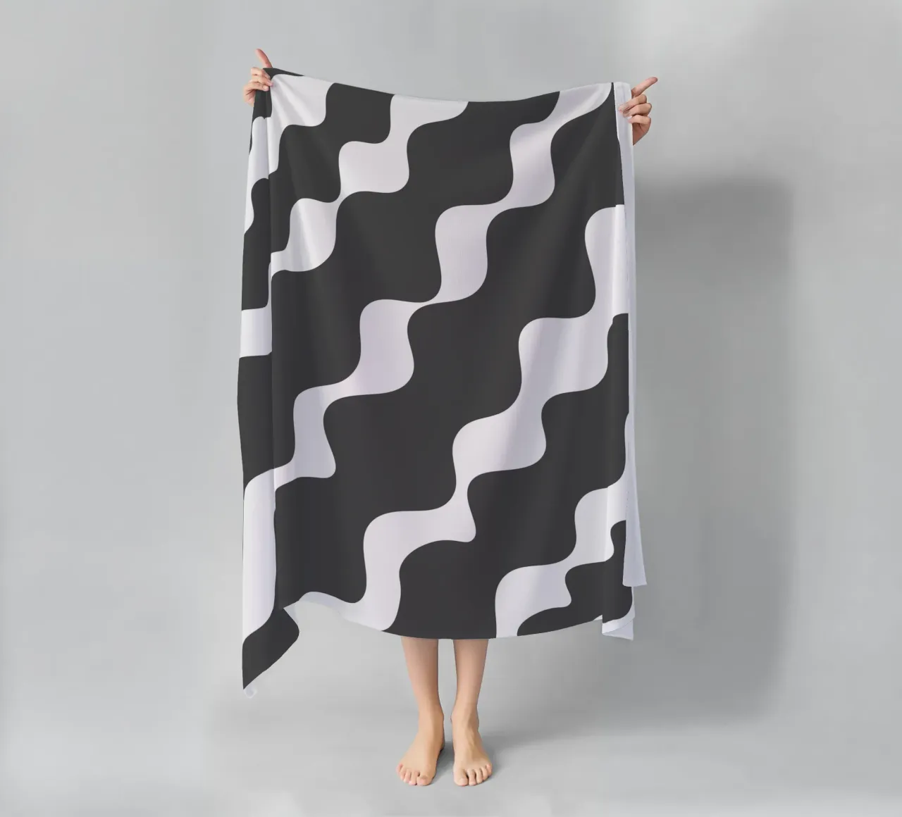 Grey slanting waves telo mare da baobabprintstore