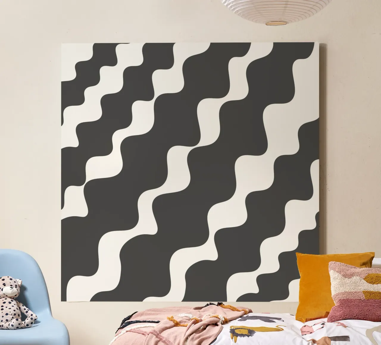 Grey slanting waves tela con Cornice a cassetta da baobabprintstore