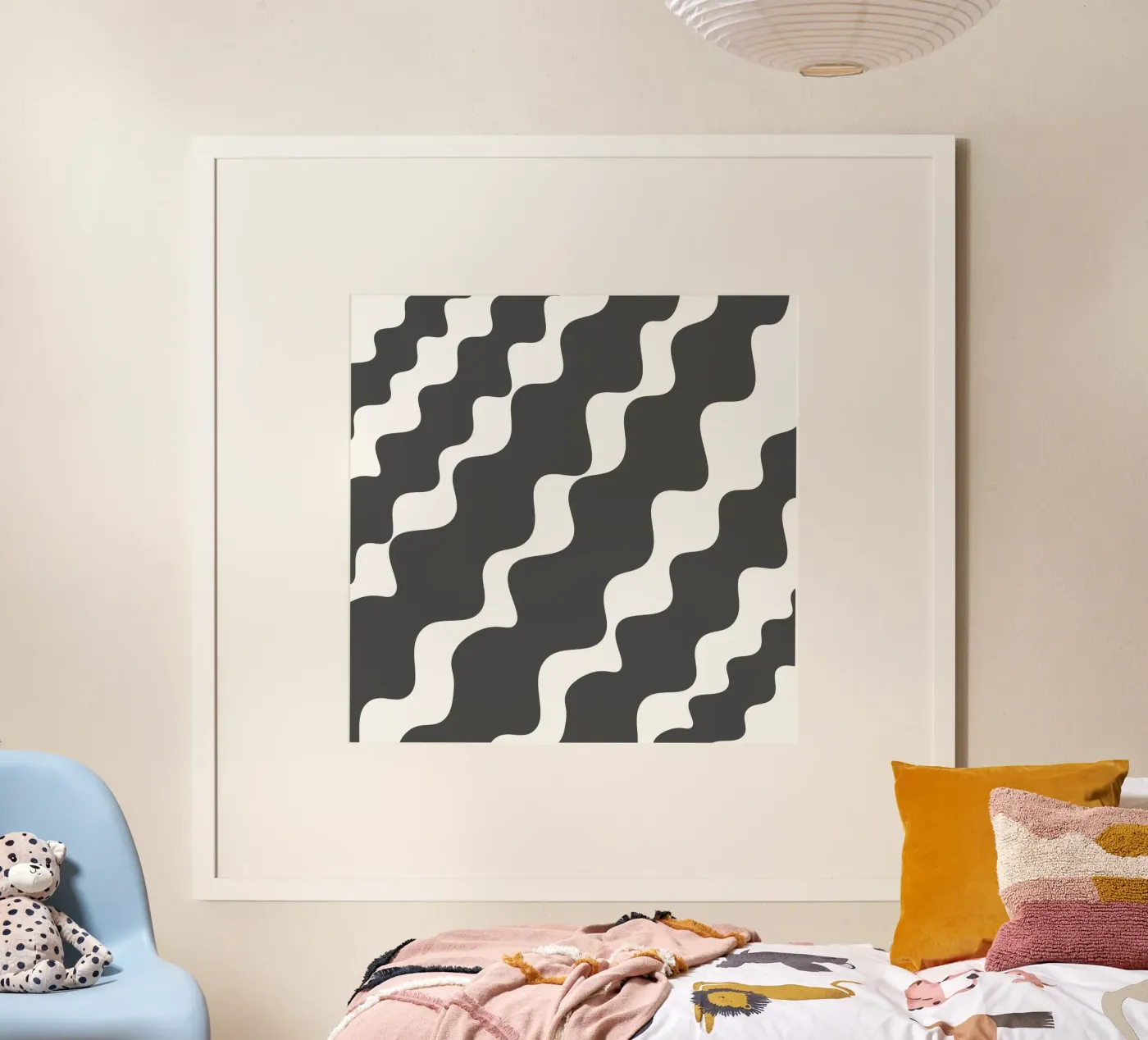 Grey slanting waves Poster von baobabprintstore
