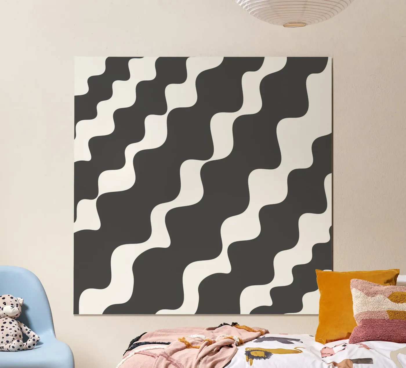 Grey slanting waves Poster von baobabprintstore