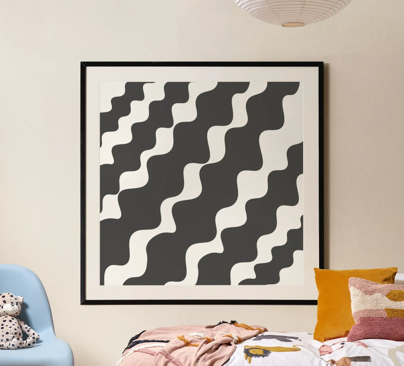 Grey slanting waves Poster von baobabprintstore