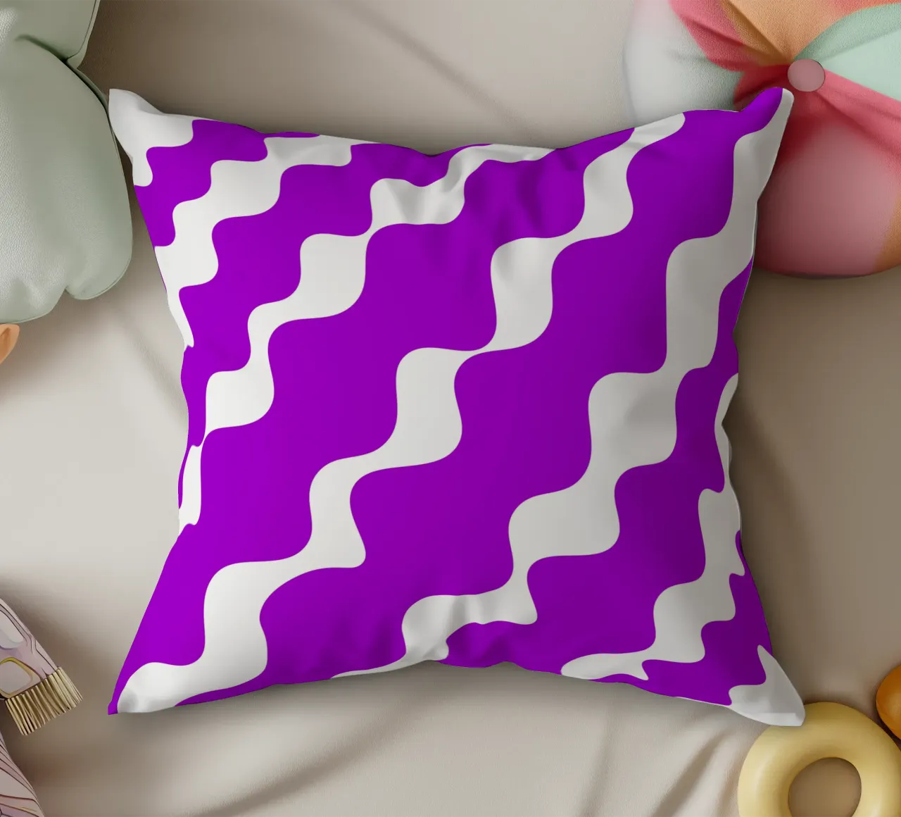 Purple slanting waves cuscino da baobabprintstore