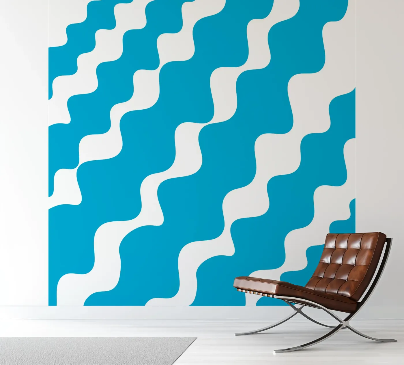 Blue slanting waves fotobehang van baobabprintstore