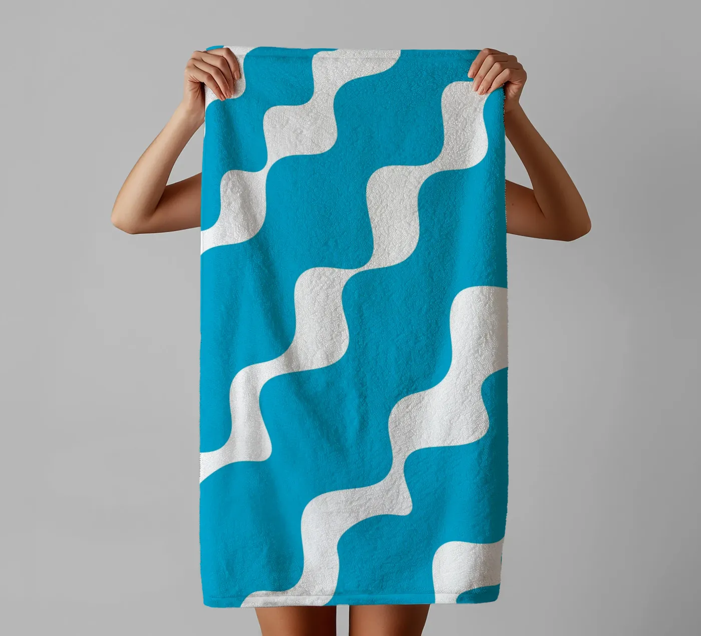 Blue slanting waves towel by baobabprintstore