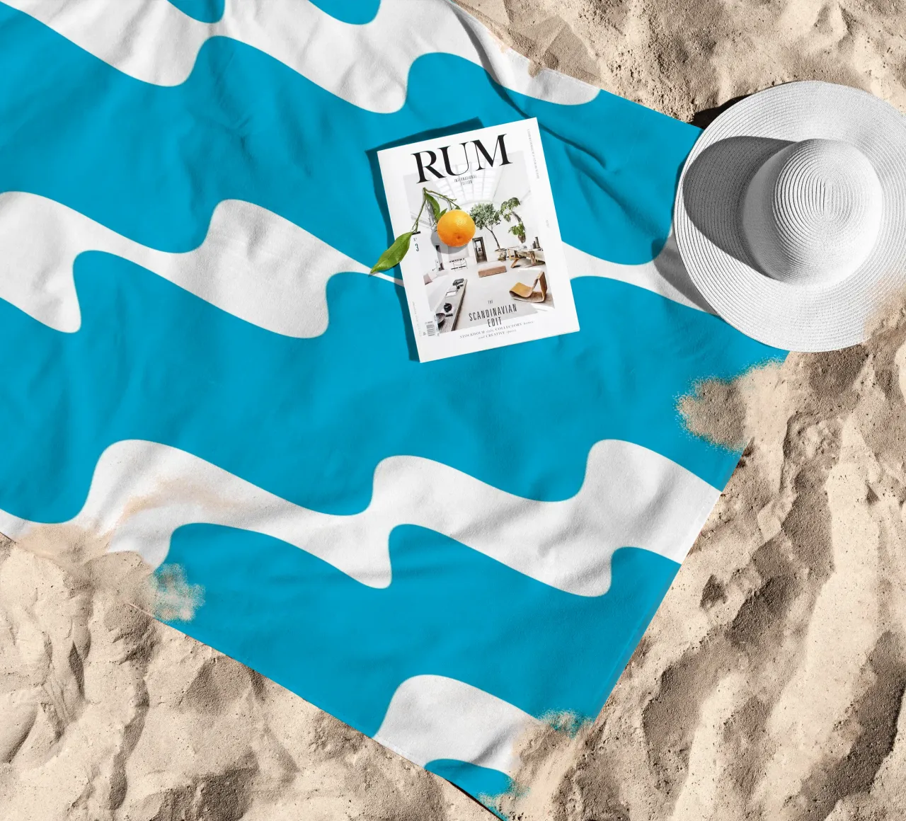 Blue slanting waves telo mare da baobabprintstore