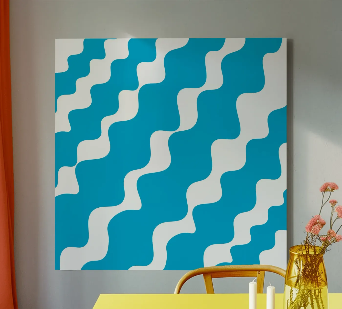 Blue slanting waves tela da baobabprintstore