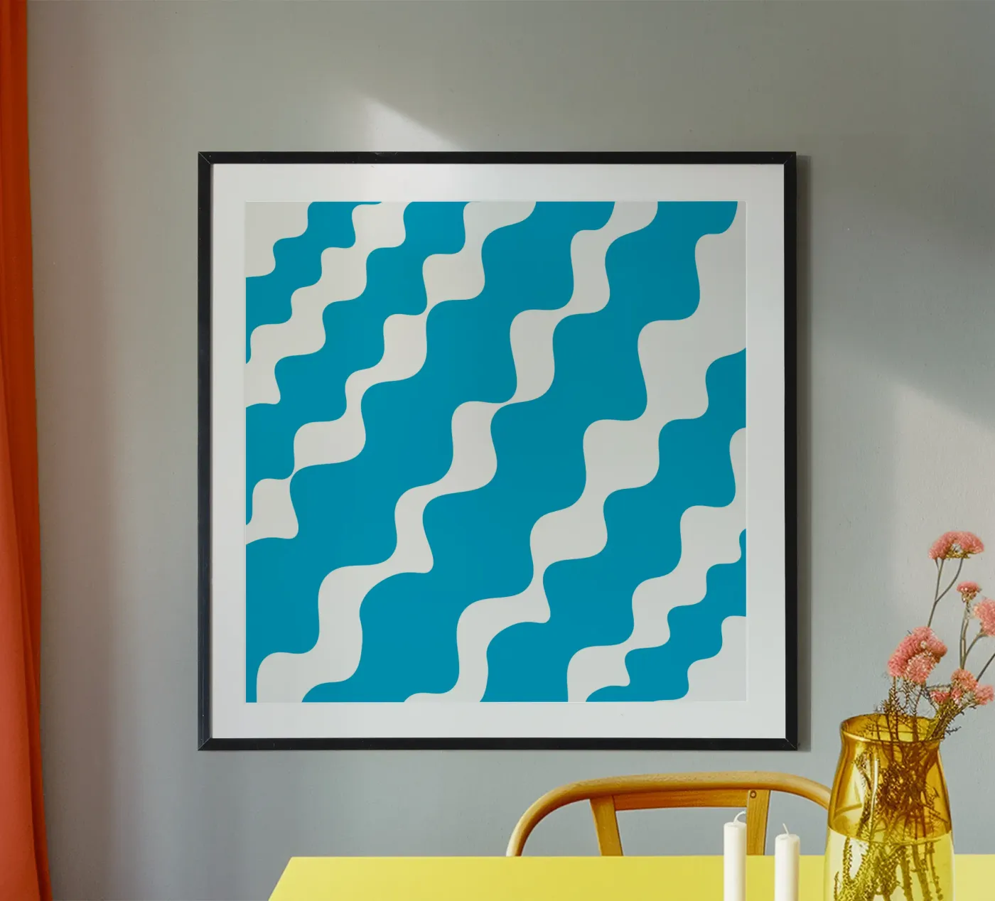 Blue slanting waves Poster von baobabprintstore