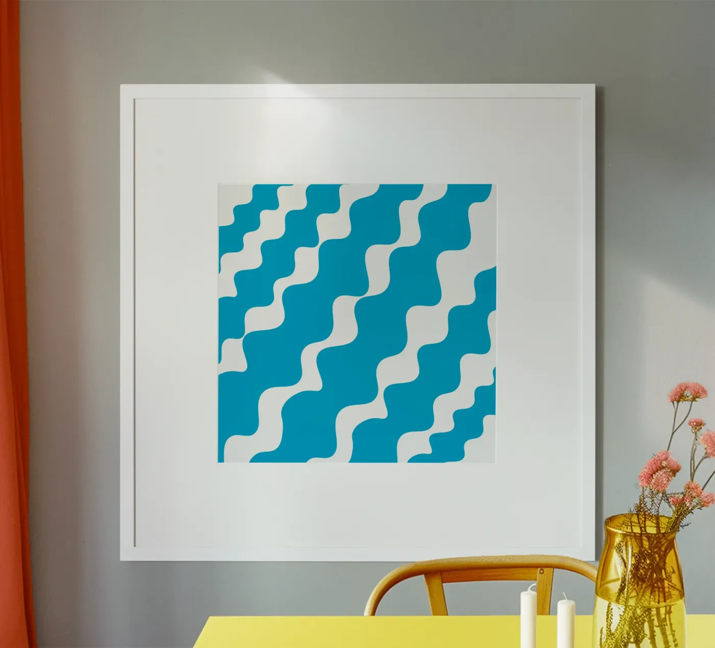 Blue slanting waves poster van baobabprintstore