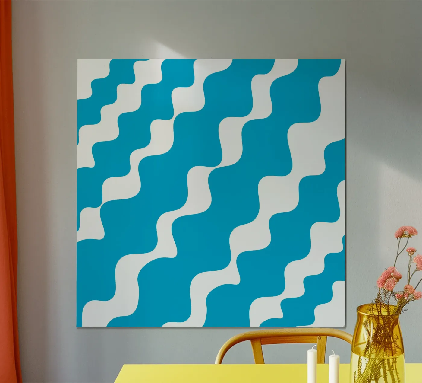 Blue slanting waves poster van baobabprintstore