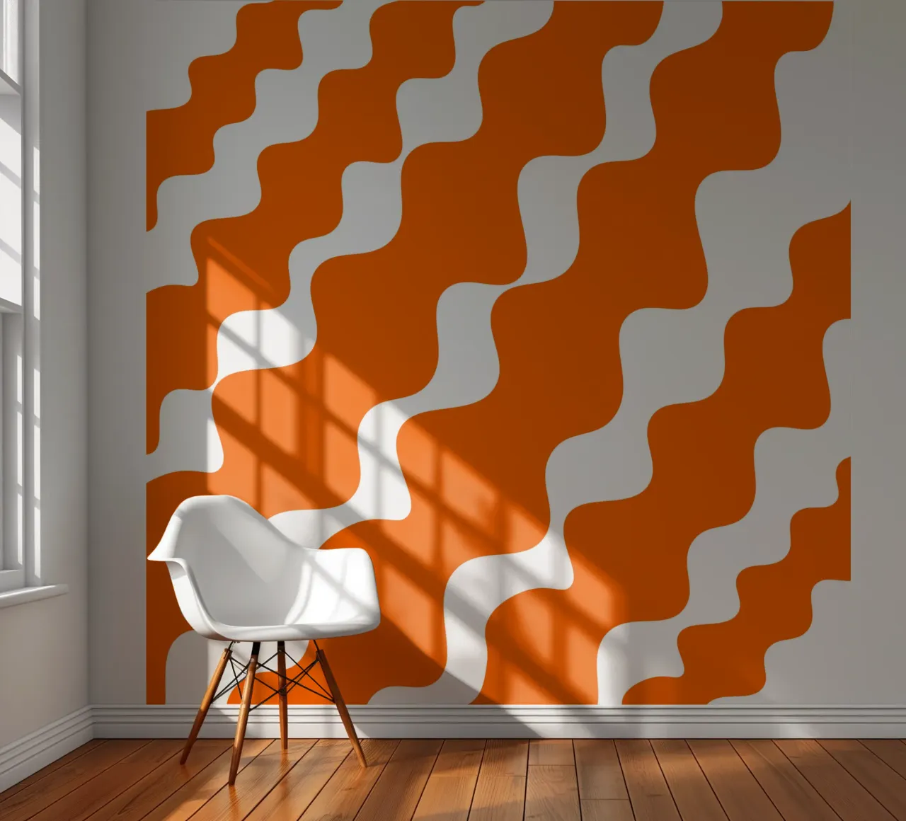Orange slanting waves fotobehang van baobabprintstore